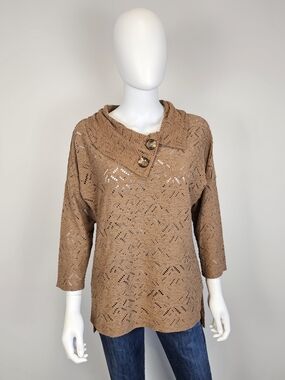 Joseph Ribkoff Warm Brown Eyelet Textured Button Detail Blouse Sz 10